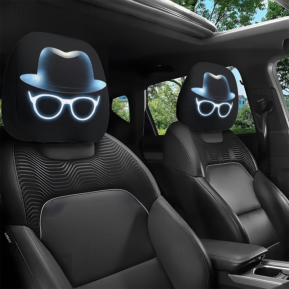 Fundas para reposacabezas de asiento con estampado de gafas de moda neón y sombrero de caballero (2/4 unidades), ajuste universal, fáciles de limpiar, suaves, cómodas, duraderas y transpirables, 2026 - $14.99 –P2
