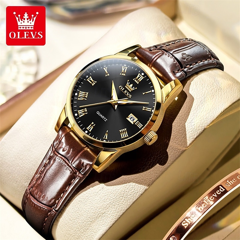 OLEVS Men's Watch Luxury Business Analog Quartz Waterproof Brown Leather Strap Roman Numeral Dial with Date Calendar Classic Casual Fashion Dress Wristwatch Male Timepiece Gift for Him 2026 - $24.99 –P1