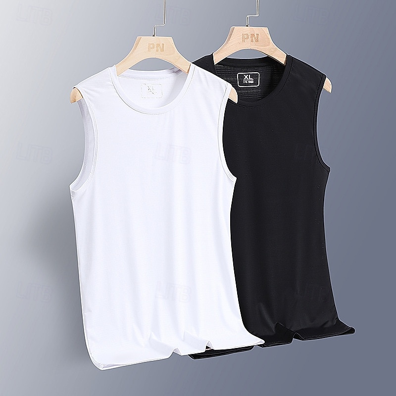 Men's Tank Top Undershirt Wife beater Shirt Sleeveless Round Neck Summer Plain Sports Soak Off Muscle V Neck Casual Indoor Outdoor Black White Dark Blue Top Tee for Men 2026 - $16.49 –P1