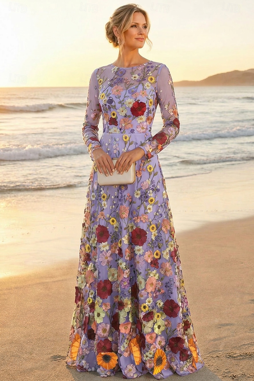 A-Linie Kleid Bodenlang Brautmutterkleid Langarm Rundhalsausschnitt Elegant Vintage Einfach Formell Hochzeitsgast Semi-Formal Spitze Tüll mit 3D-Blumen Stickerei Applikationen 2026 - $182.99 –P4