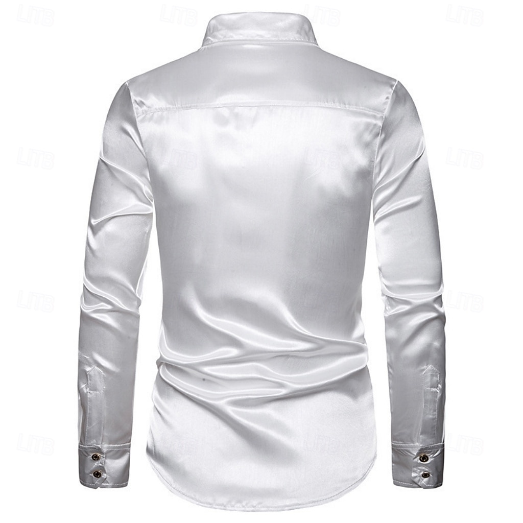 Men's Shirt Satin Shirt Dress Shirt Casual Shirt Solid Color Outdoor Work Black White Red Navy Blue Long Sleeve Turndown Summer Spring Clothing Apparel Sequins 2026 - $26.99 –P16