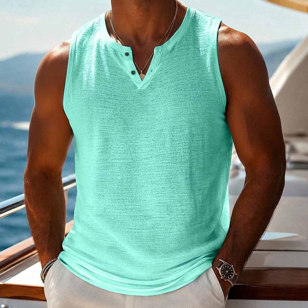 Herren Ärmelloses Shirt Unterhemd Ärmellos V Ausschnitt Sommer Einfach Mode Basic Lässig Schlank Weich Rein Lässig Strand Urlaub Schwarz Purpur Grün Top T-Shirt für Herren 2026 - $17.99 –P1