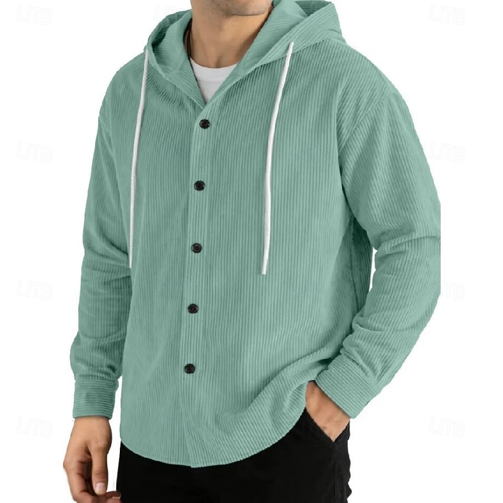 Bărbați Cămașă Cămașă casual Cămasă Corduroy Camașă cu nasturi Alb Negru Verde Deschis Roșu-aprins Bleumarin Manșon Lung Simplu Capișon Casual Zilnic Cordon Îmbrăcăminte Elegant Modă Casual 2026 - $32.99 –P3