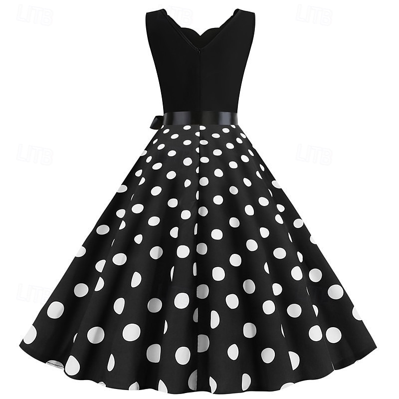Années 1950 Rétro Vintage Rockabilly Robe trapèze Robe Évasée Pois Déguisement Femmes Fête / Soirée Enterrement de Vie de Jeune Fille Adulte Robe Bandeau Robes de soirée de 2026 ? $33.99 –P12