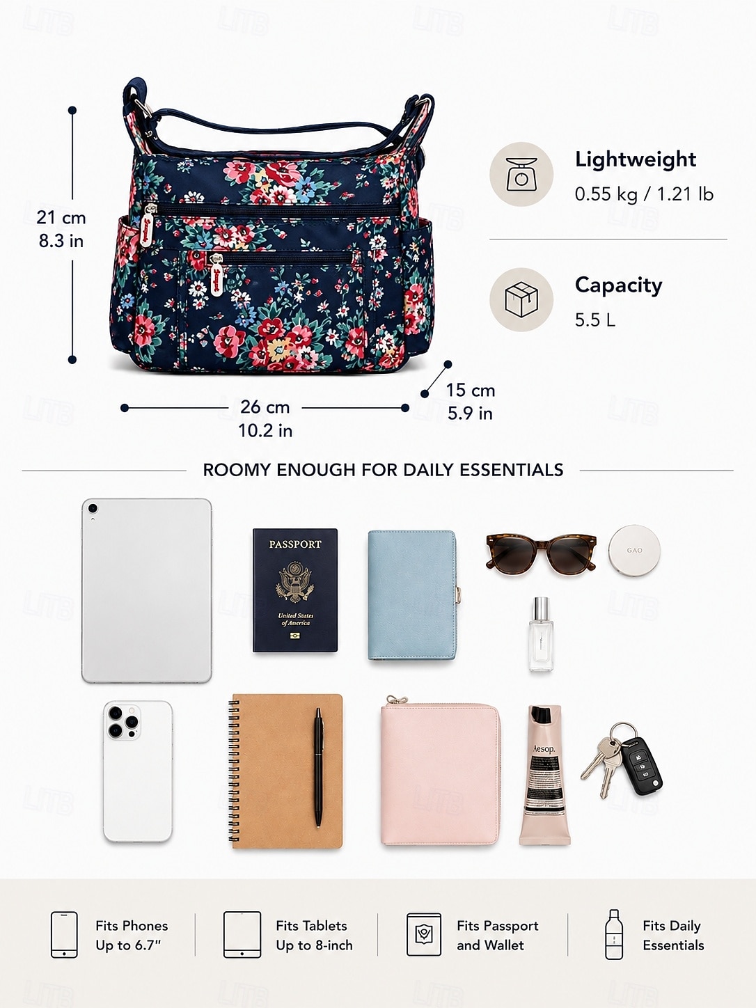 Umhängetasche für Damen mit Blumendruck – leichte, wasserabweisende Schultertasche mit mehreren Taschen für den täglichen Gebrauch 2026 - $24.99 –P1