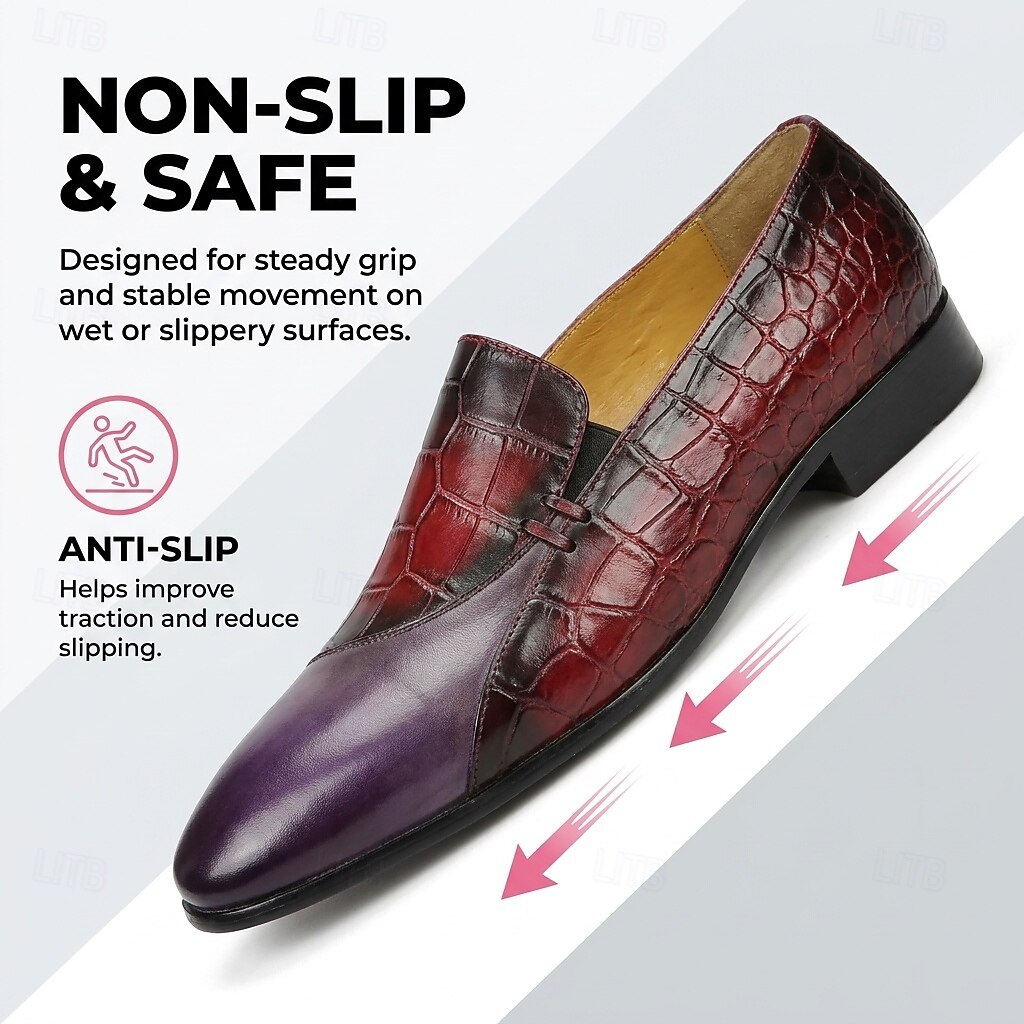 bordowe mokasyny męskie z wytłoczonym wzorem krokodyla, wsuwane buty wizytowe, eleganckie buty ze szpiczastym noskiem na wesele, bankiet, wieczorne imprezy 2026 - $109.99 –P4
