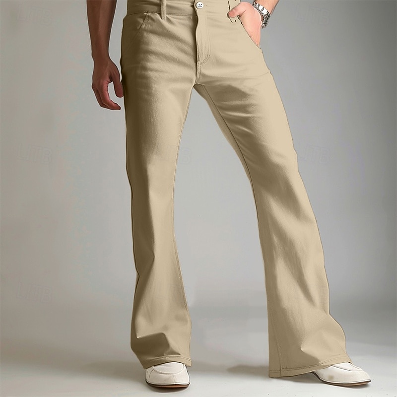 Men's Trousers Dress Pants Flared Pants Suit Pants Pocket Elastic Waist Plain Comfort Soft Full Length Daily Outdoor Going out Fashion Casual White Khaki Stretchy 2026 - $29.99 –P4