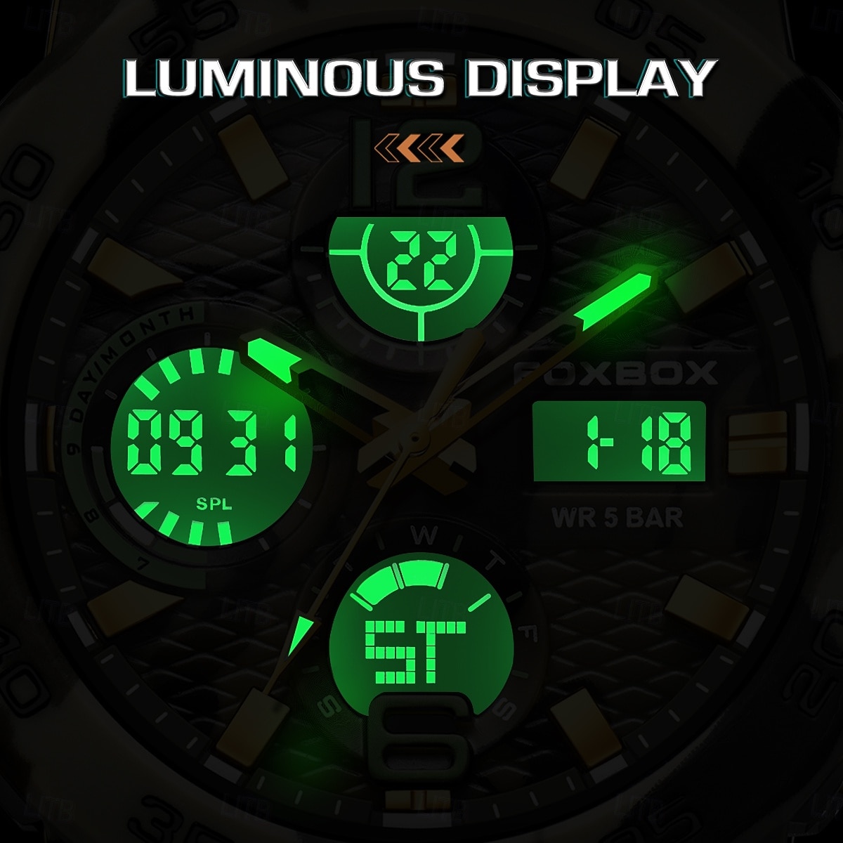 Foxbox heren militair sporthorloge, camouflage tactisch 50m waterdicht analoog digitaal horloge met dubbele display, quartz uurwerk, alarm, chronograaf en datumweergave, robuust outdoor polshorloge 2026 - $33.99 –P8