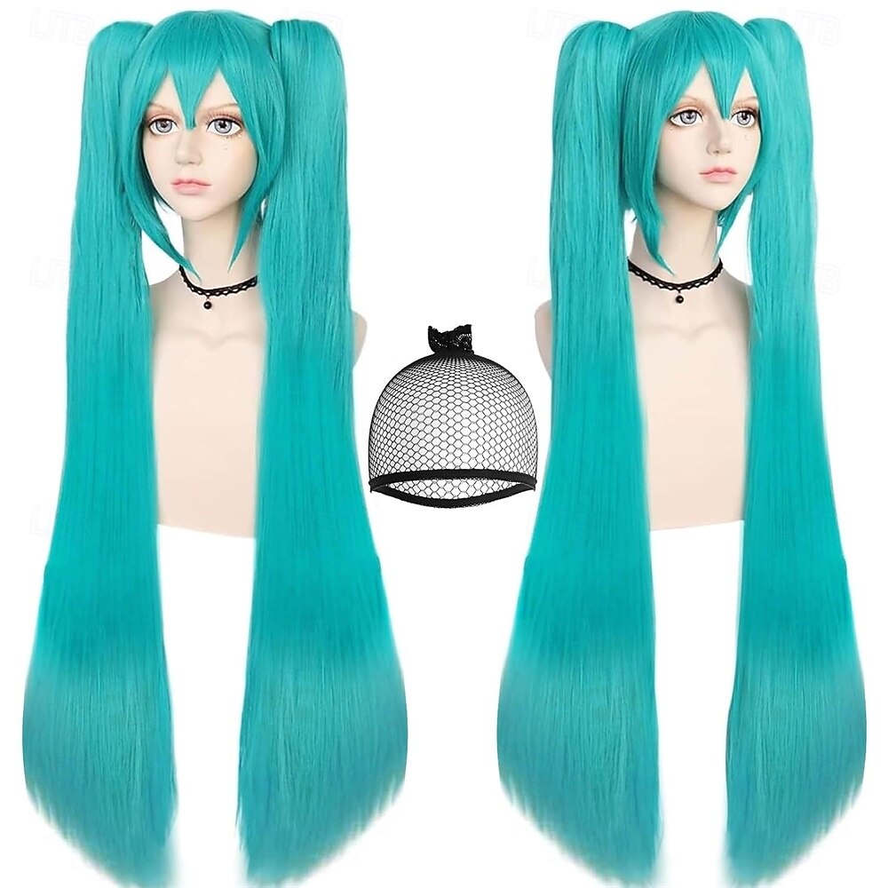 perruque turquoise style chanteuse virtuelle à double queue de cheval de 2026 ? $35.99 –P3