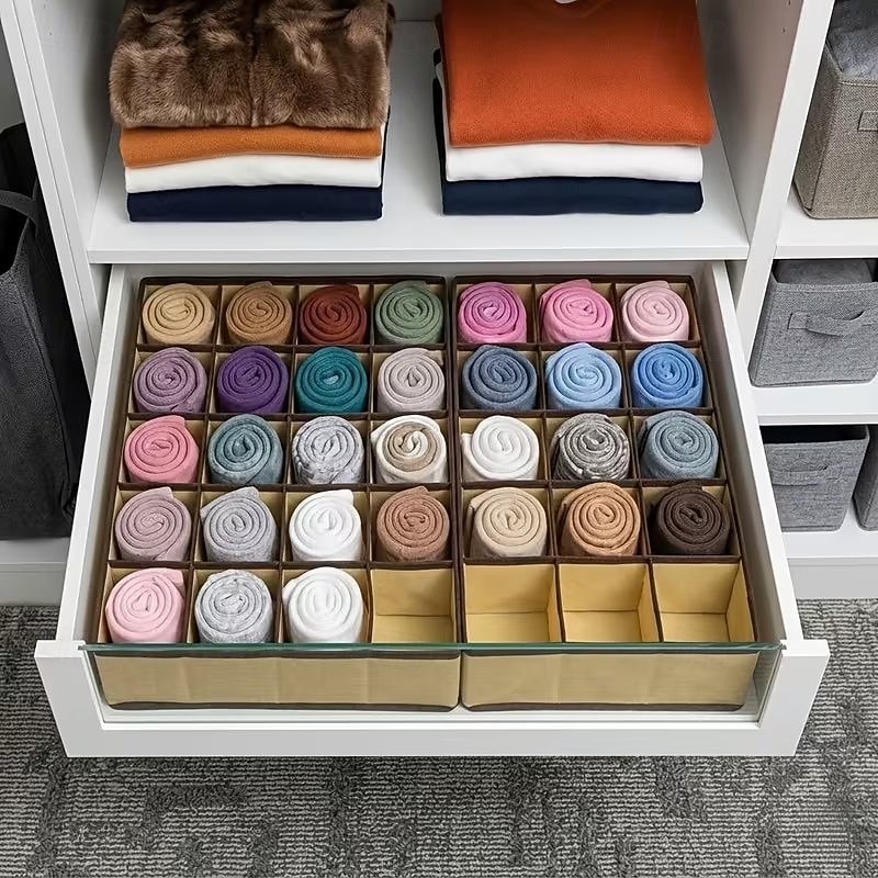 Paquete de 2 organizadores de cajones plegables de 24 compartimentos con ganchos: caja portátil para guardar calcetines y ropa interior, ideal para cables y mandos a distancia. Solución de 2026 - $14.49 –P2