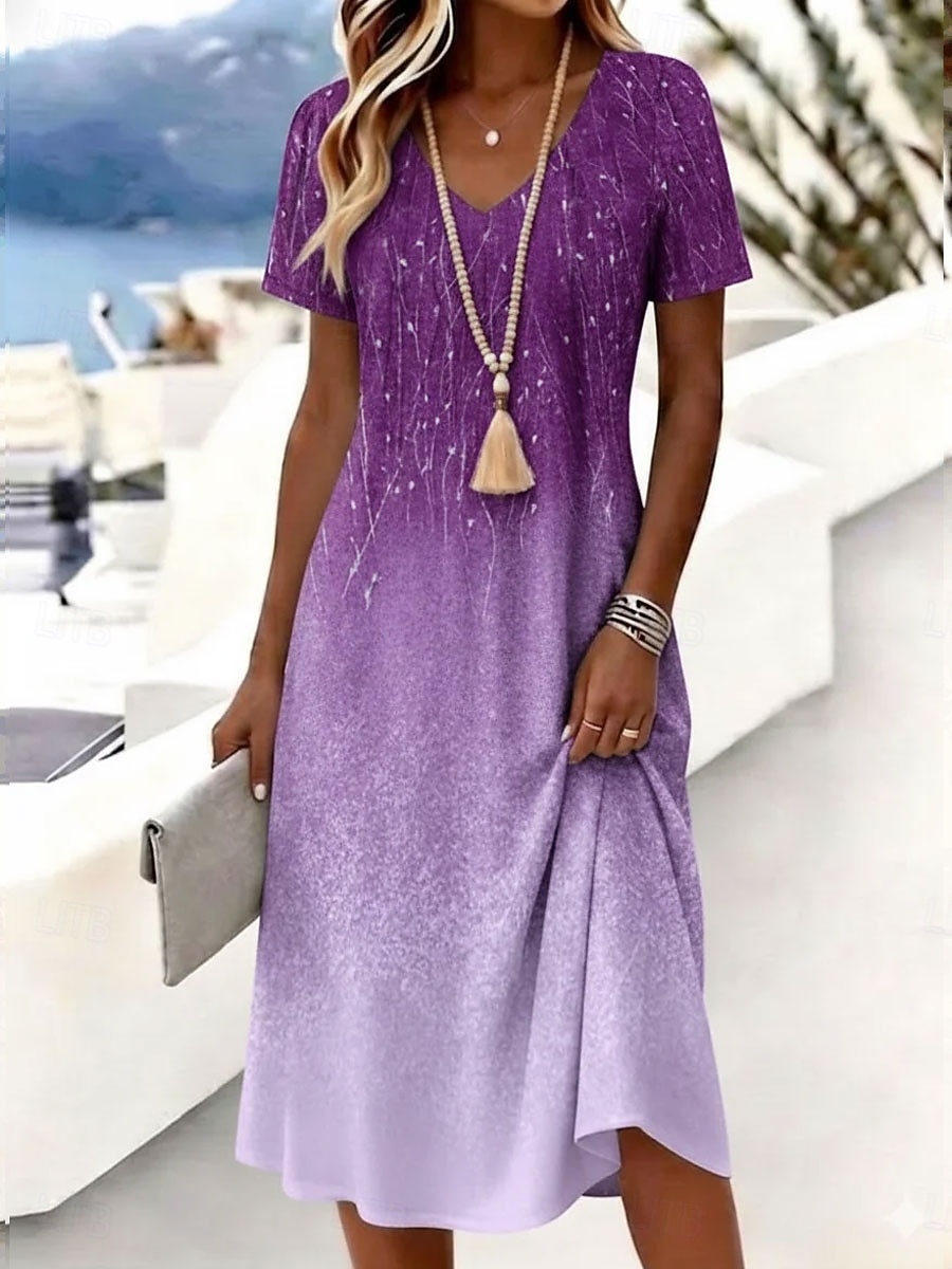 Per donna Abito Midi Vestito T-Shirt Abito a trapezio Vacanza Casual Boho Spiaggia Vestibilità regolare Ombre Grafico Manica Corta Scollo a V Blu Rosa Viola Estate Primavera del 2026 a $27.99 –P3