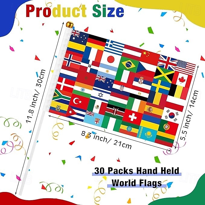 Conjunto de 30 bandeirinhas internacionais de futebol para decoração da Copa do Mundo, pequenas e portáteis, ideais para lembrancinhas de festas internacionais, eventos esportivos ao redor do mundo, de 2026 por $19.99 –P2