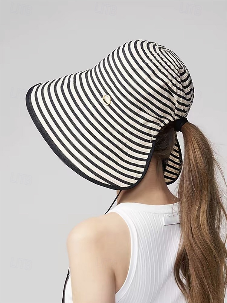 Women's Striped Foldable Sun Hat, Wide Brim Polyester Beach Hat for Women, Packable Summer Travel Vacation Cap, Elegant UV Protection Hat 2026 - $11.99 –P3
