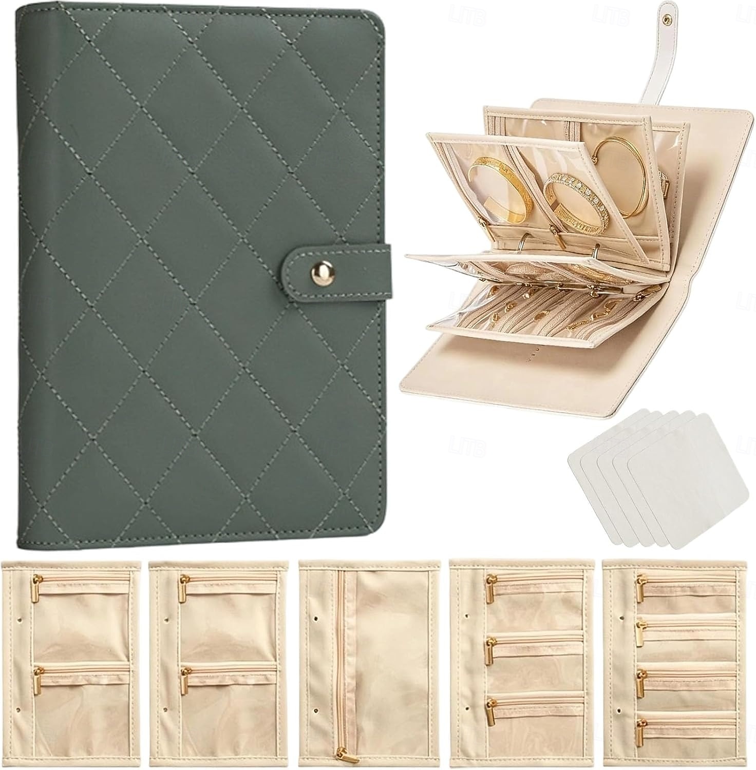 Astuccio da viaggio per gioielli, pratico astuccio in pelle per gioielli da donna, con 5 pochette in velluto rimovibili per orecchini, anelli, collane e accessori da viaggio anti-groviglio. del 2026 a $19.99 –P6