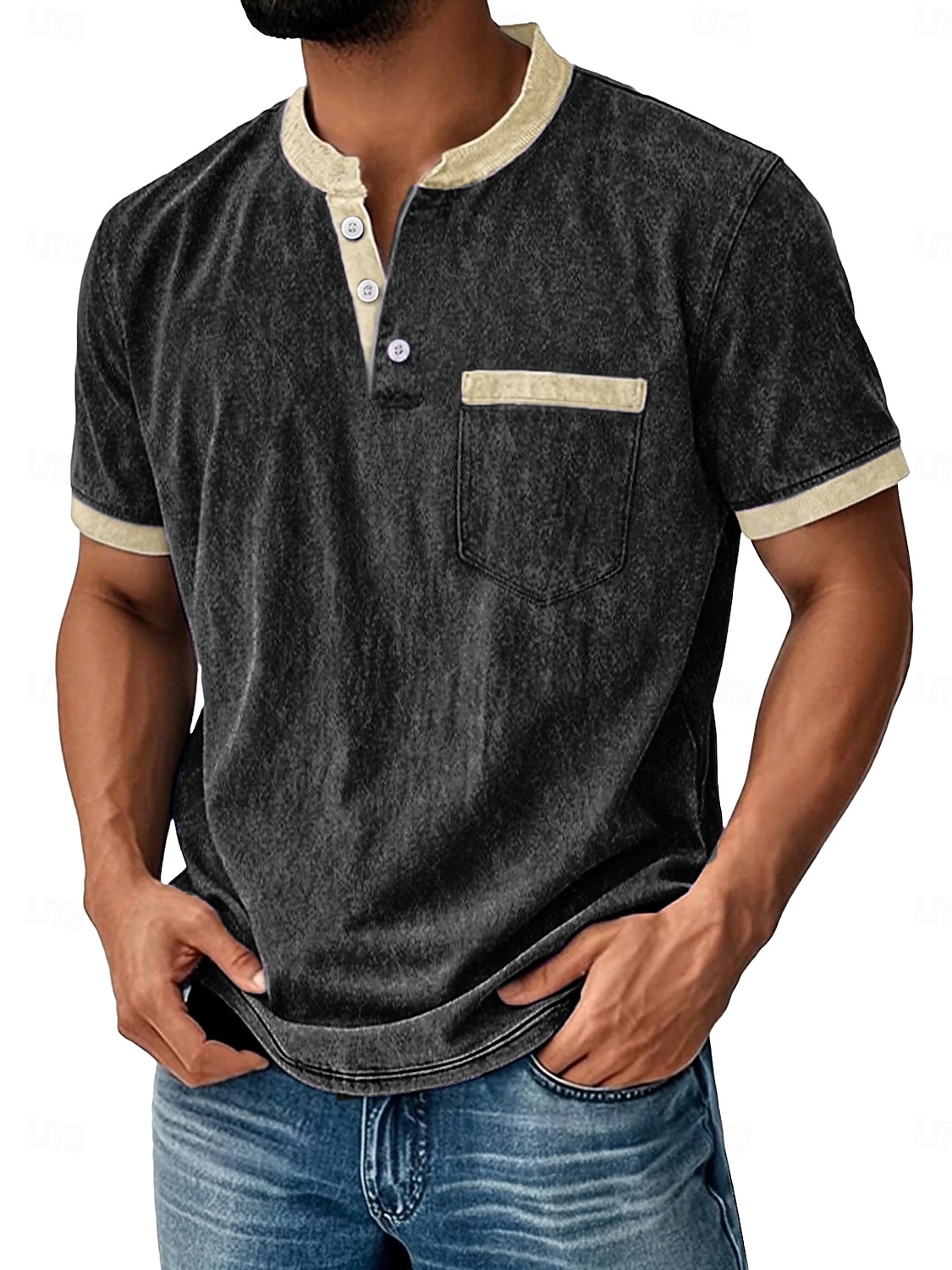 Herr Henleytröja Tvätta skjorta i 100 % bomull T-shirt T-shirt Kortärmad Enfärgat Retro / vintage Ledigt Vintagestil Färgblock Tvättad Henley Ledigt Vår & sommar Sommar Vår Blå Svart Marinblå Henley 2026 - $30.99 –P14