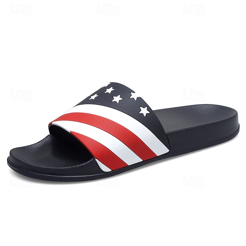 Sandalias planas para hombre con estampado de bandera, zapatos de verano sin cordones con punta abierta, sandalias casuales ligeras para festivales de música, playa, piscina y uso diario. 2026 - $26.99 –P6