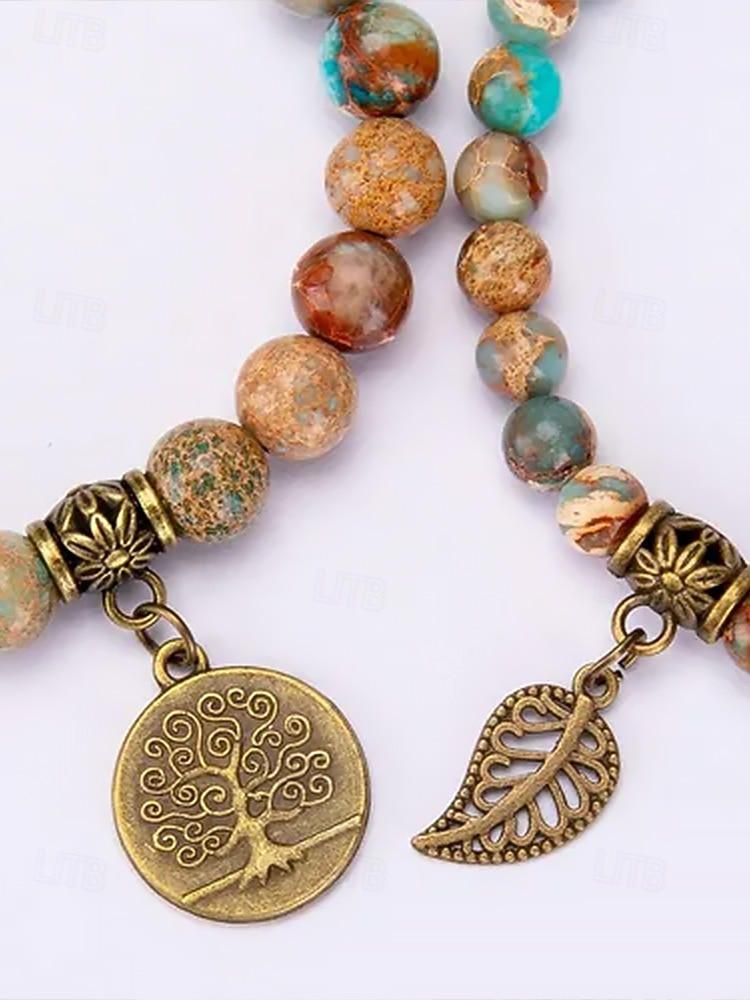 Set di braccialetti da donna bohémien a strati con perline di pietra naturale, albero della vita e ciondoli a forma di foglia, gioielli da polso impilabili multicolore in 2 pezzi per l'uso quotidiano, del 2026 a $14.99 –P10