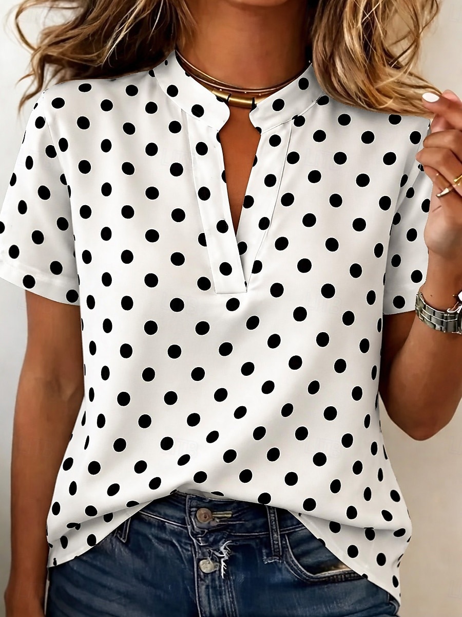 Per donna Blusa Bottoni Stampato Grafico Geometrico Vintage Elegante Moderno Manica Corta Colletto a Camicia Top Regolari Casuale Quotidiano Blu Bianco Giallo Verde chiaro Rosa Estate Primavera del 2026 a $21.99 –P1