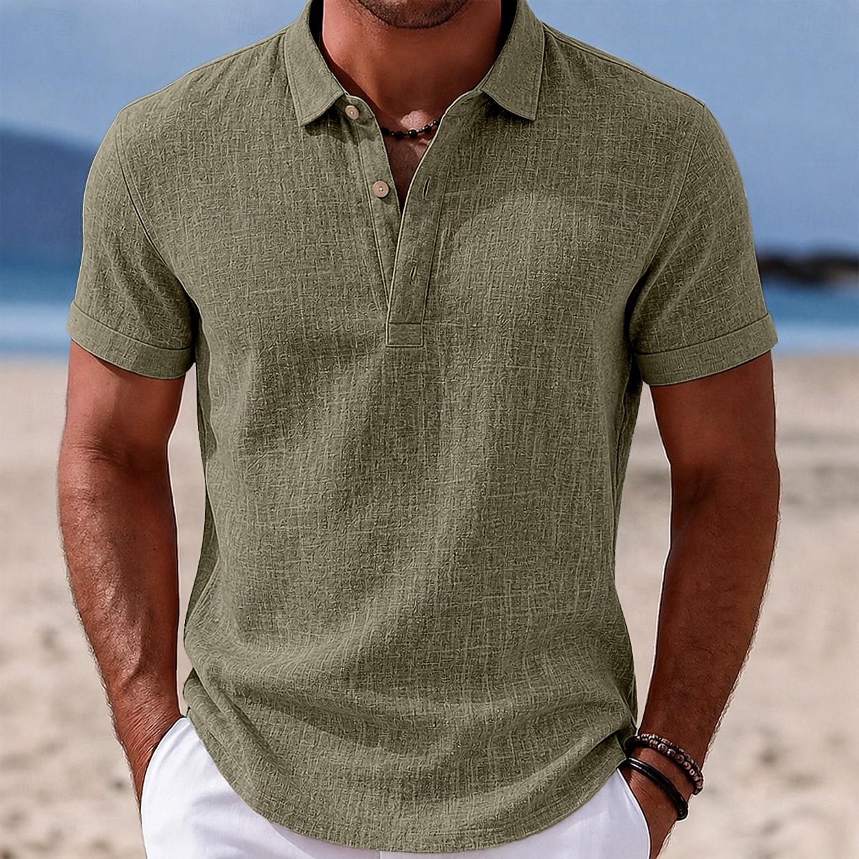 Per uomo Camicia di lino Polo Casuale Vacanza Classico Manica Corta Moda Tinta unica Semplice Leggero Bottoni Estate Primavera Blu Bianco Nero Blu marino Marrone Verde Camicia di lino del 2026 a $21.99 –P8
