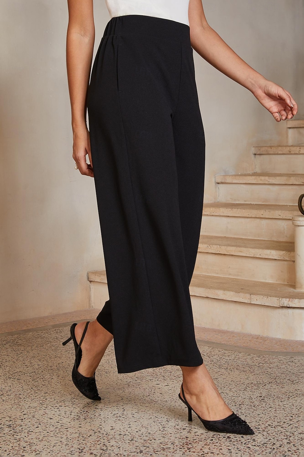 Women's Straight Pants Ankle Length Mid Waist Elegant Casual Daily Mother Of The Bride with Stretch Fabric Stretchy Pocket Black 2026 - $49.99 –P4