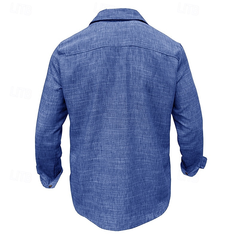 Hommes Chemise Chemise en lin Chemise d'été Tenue de plage Chemise Boutonnée Uni Occasionnel Quotidien Bleu Rose Claire bleu marine Bleu de minuit manche longue Col Printemps & Été Été Vêtement Tenue de 2026 ? $28.99 –P11