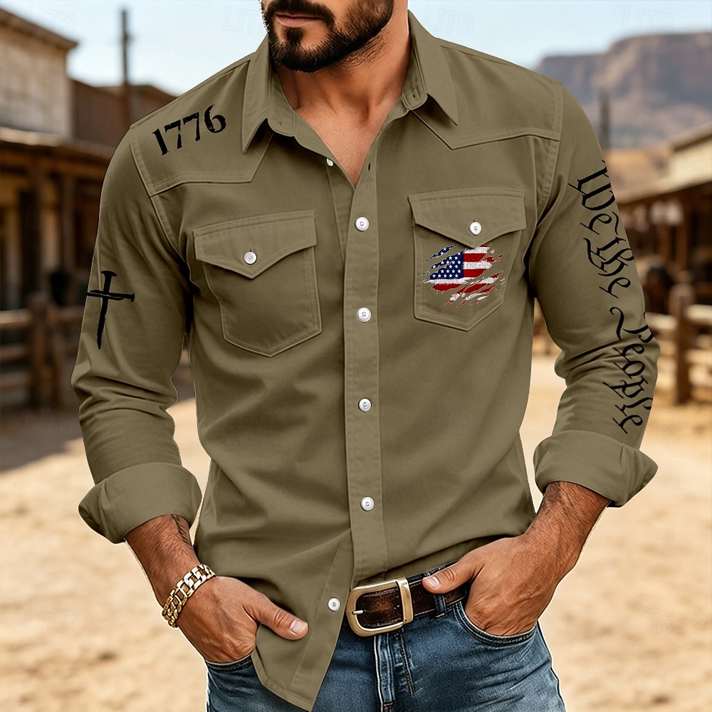 4th of July 2026 250th Men's American US Flag 1776 Shirt Button Up Shirt Long Sleeve Western Patriotic Daily Outdoor Holiday Summer Spring Turndown 3D Print Collared Shirts Blue White Red Green 2026 - $29.99 –P3