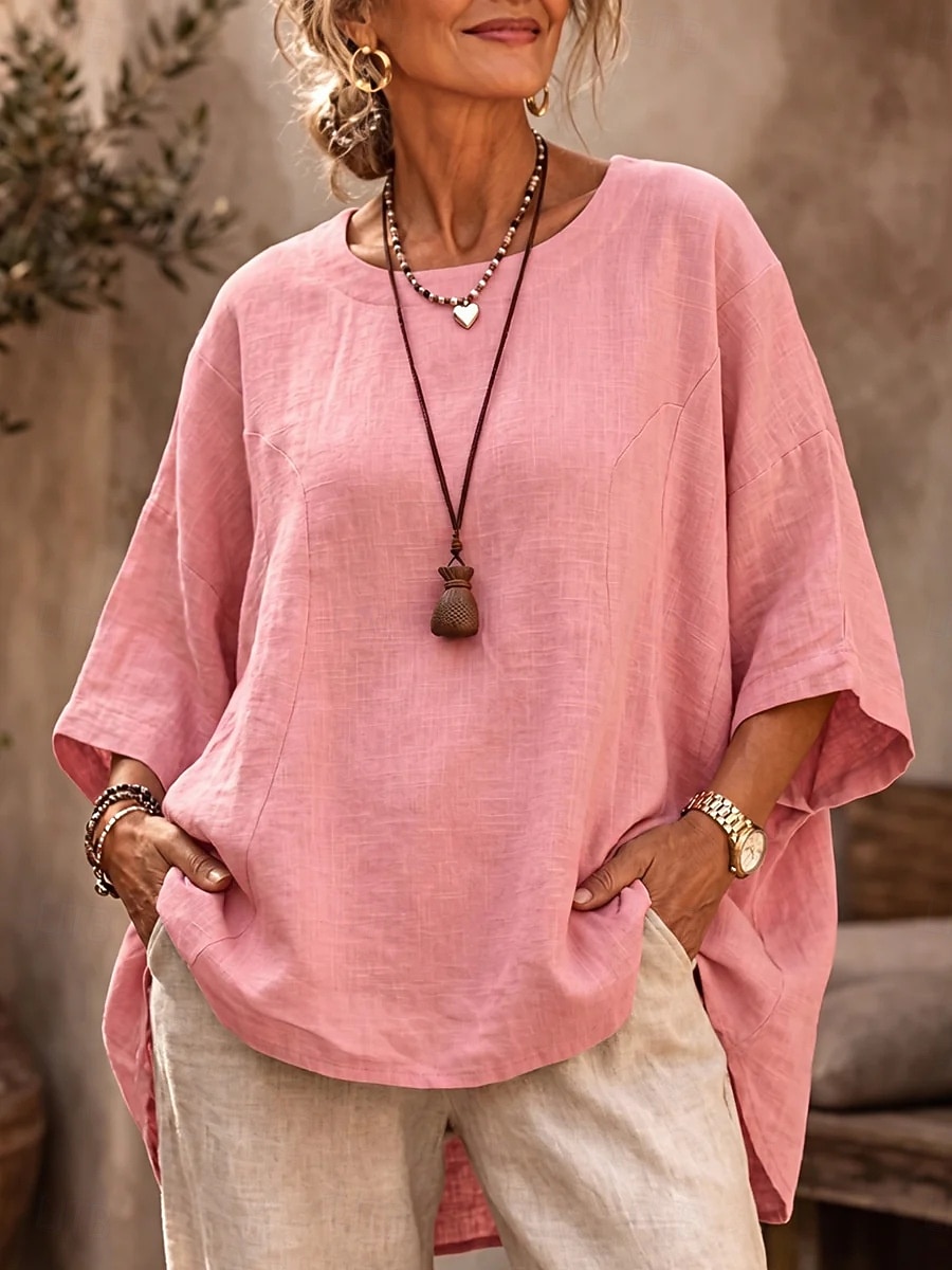 Women's Shirt Blouse Asymmetric Solid Color Plain Elegant Casual Half Sleeve Crew Neck Regular Tops Casual Black White Pink Red Navy Blue Summer Spring 2026 - $25.99 –P1