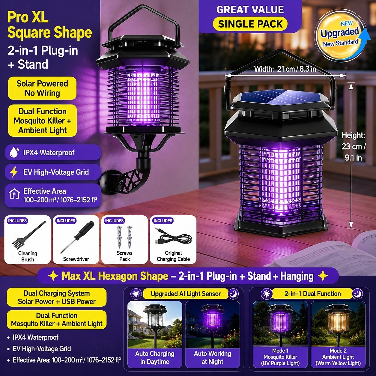 Solar Bug Zapper Outdoor, Solar Mosquito Zapper, Rechargeable Battery, Waterproof Electric Fly Zapper for Patio, Backyard, Garden, Camping 2026 - $35.99 –P4