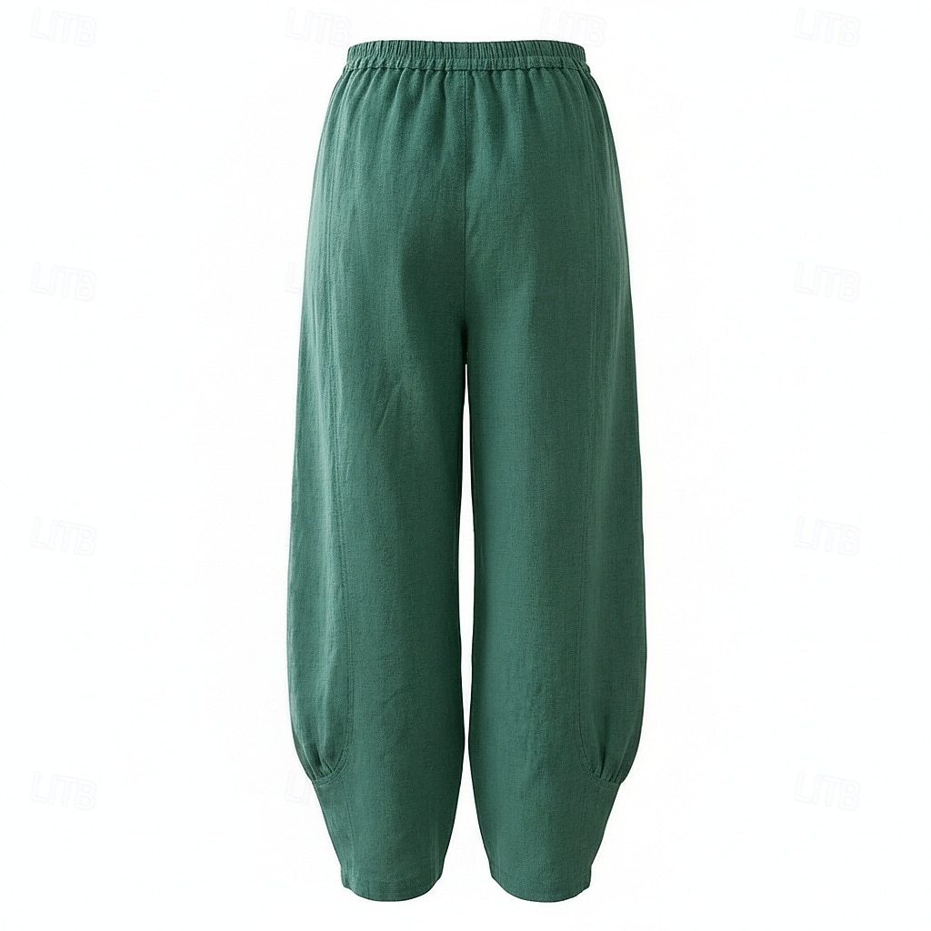 Pantalon large en lin pour femme, taille mi-haute, poches pleine longueur, ceinture élastique, couleur bordeaux et bleu azur, idéal pour les vacances de 2026 ? $49.99 –P6
