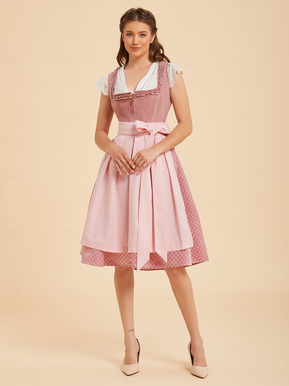 Oktoberfest Dirndl Dress Midi Length with Pockets Balconette Neckline Maid Bavarian German Alpine Wiesn Women's Carnival Beer Festival Traditional Style Cloth (65CM) Without Blouse 2026 - $100.99 –P9