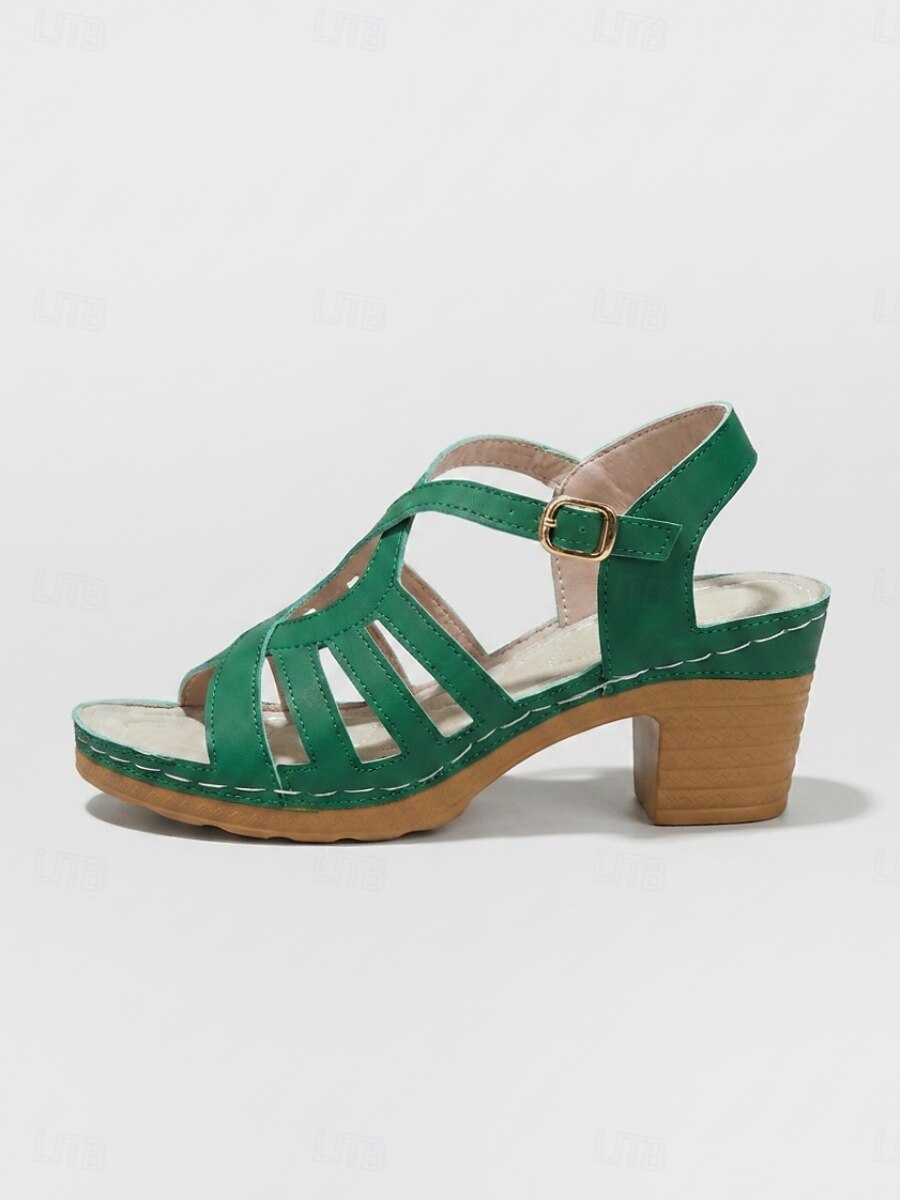 Sandale verzi pentru femei cu toc bloc – sandale eleganți cu vârful deschis, cu barete decupate și toc mediu stabil, pentru petreceri în grădină de vară, vacanțe și ținute casual 2026 - $24.99 –P5