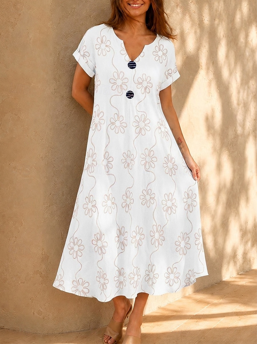 Pentru femei Rochii Midi Rochie cu broderie florală Rochie de vară De Bază Clasic Zilnic Vacanță Potrivire Largă Floral Manșon scurt În V Albastru piscină Alb Vară Primăvară 2026 - $33.99 –P4