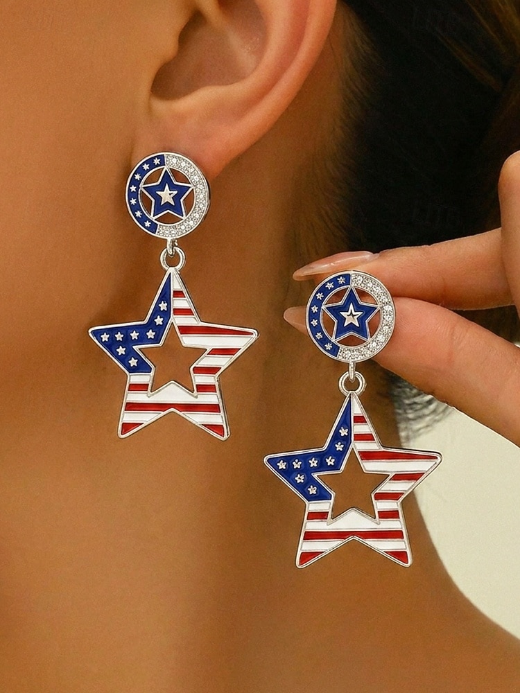 patriotyczne kolczyki pamiątkowe damskie, stop 4 lipca &Kolczyki wiszące America 250, wielokolorowe, czerwono-biało-niebieskie, efektowne, na paradę, przyjęcie 2026 - $11.99 –P4