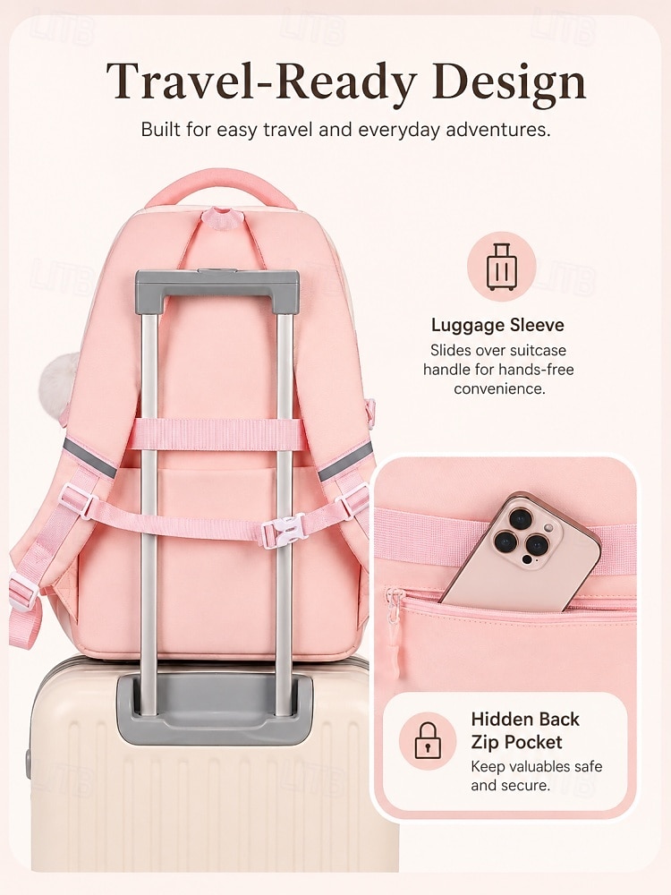 Girls School Backpack Set, Pink Waterproof Polyester Bookbag with Pencil Case, Large Capacity Multi-Pocket Student Backpack, Ergonomic Support, Travel & Daily Use, Grade 1-6 2026 - $42.99 –P7