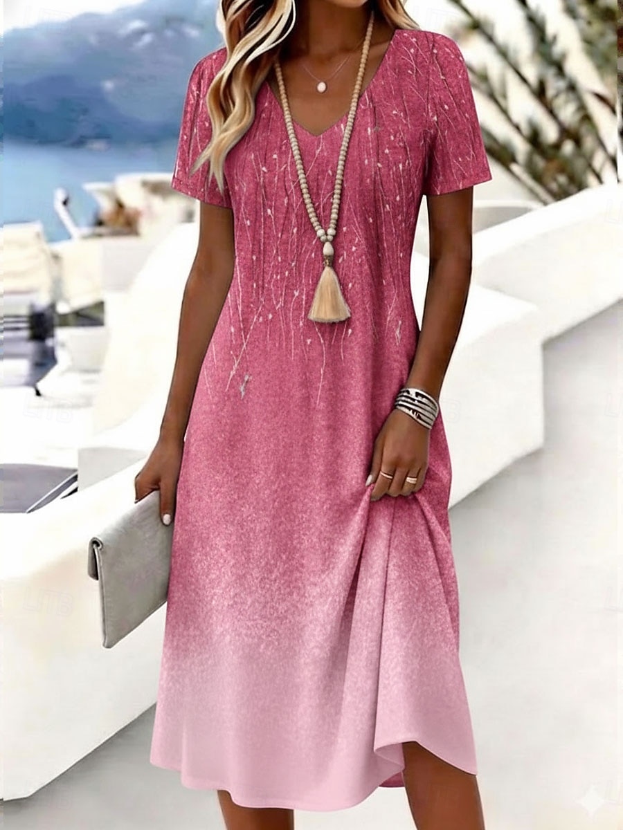 Per donna Abito Midi Vestito T-Shirt Abito a trapezio Vacanza Casual Boho Spiaggia Vestibilità regolare Ombre Grafico Manica Corta Scollo a V Blu Rosa Viola Estate Primavera del 2026 a $27.99 –P1