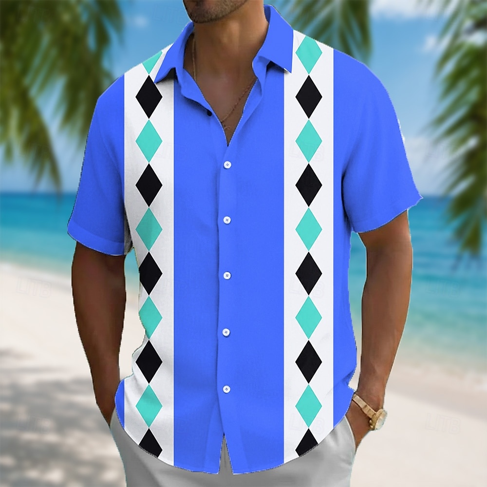 Men's Geometric Abstract Art Shirt Summer Shirt Button Up Shirt Short Sleeve Casual Daily Outdoor Vacation Summer Spring Turndown 3D Print Collared Shirts Blue Yellow Purple 2026 - $25.99 –P3