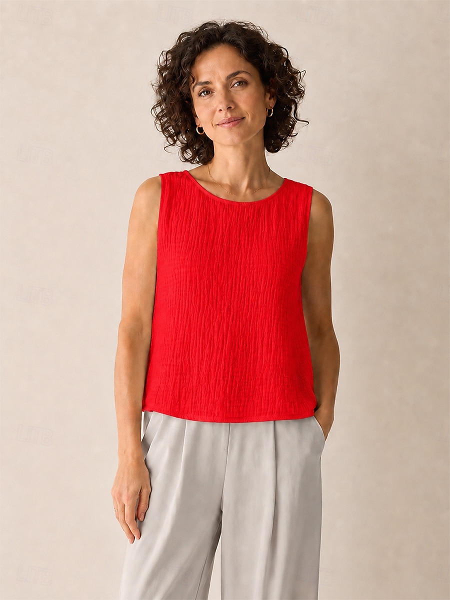 Per donna Canotta Maglietta Arricciato Tinta unica Elegante Moda Senza Maniche Girocollo Top Regolari Casuale Blu Bianco Rosso Arancione Estate Primavera del 2026 a $28.99 –P8
