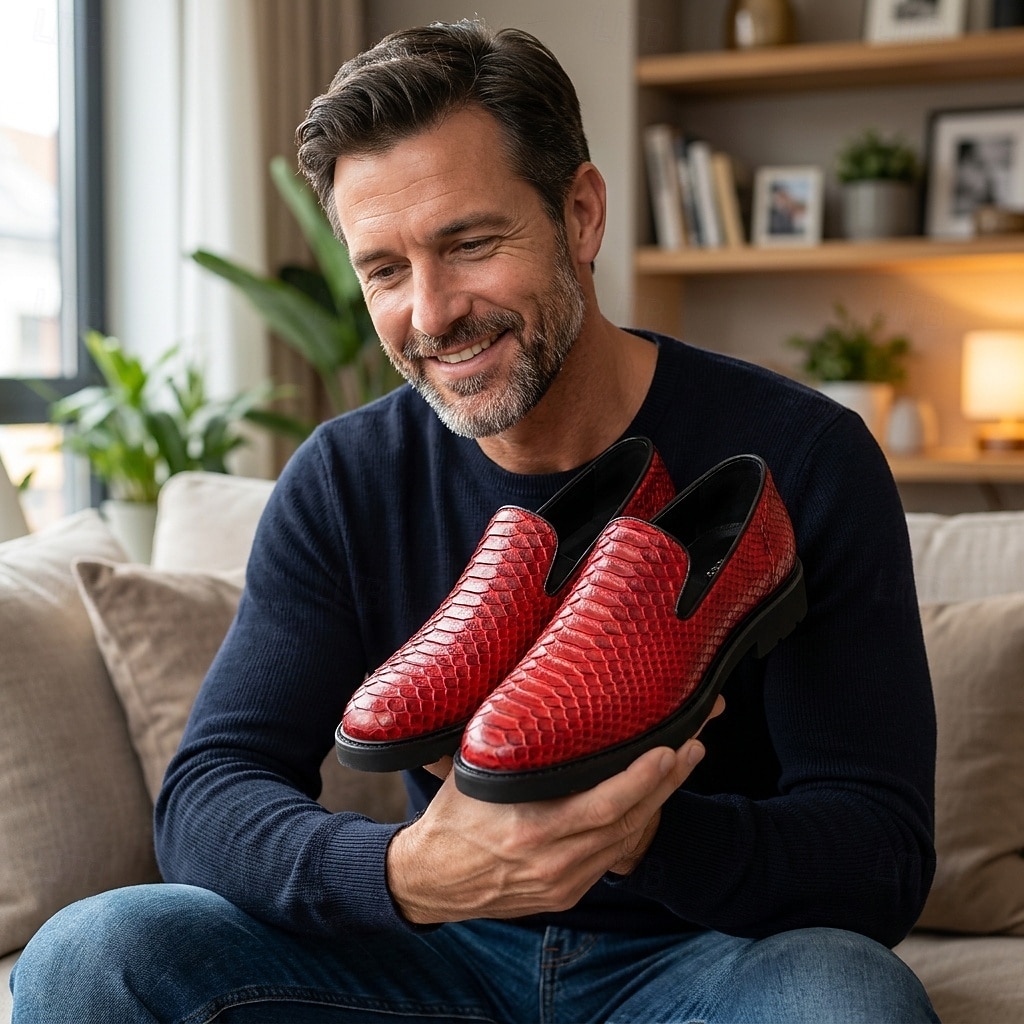 Rote Herren-Loafer mit Struktur, elegante Slipper zum Hineinschlüpfen, modische Schuhe für Hochzeiten, Partys, Clubbesuche und Abendveranstaltungen 2026 - $42.99 –P1