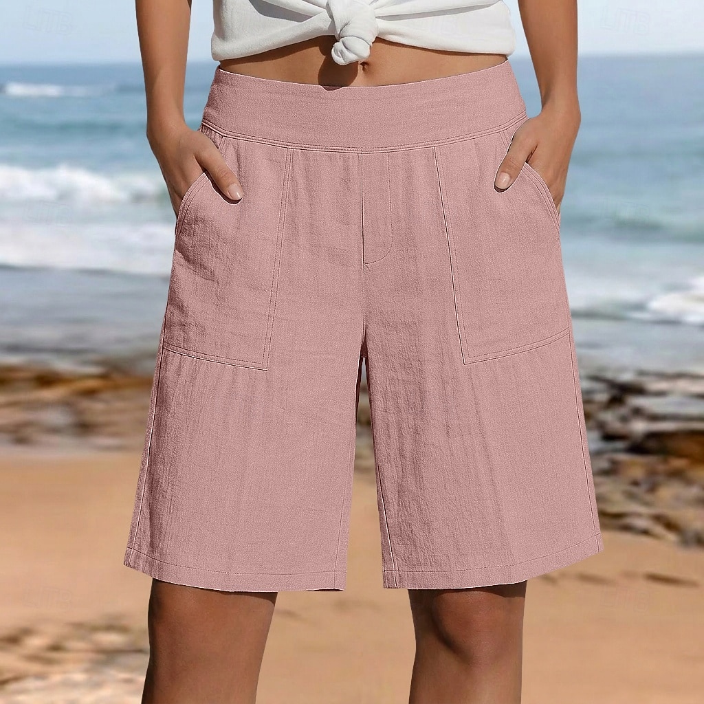 Damen Shorts Stoffhosen Urlaub Stilvoll Alltagstauglich Knielang Hohe Taille Einfach Outdoor Marineblau Khaki Schwarz Weiß Sommer Frühling 2026 - $18.99 –P4