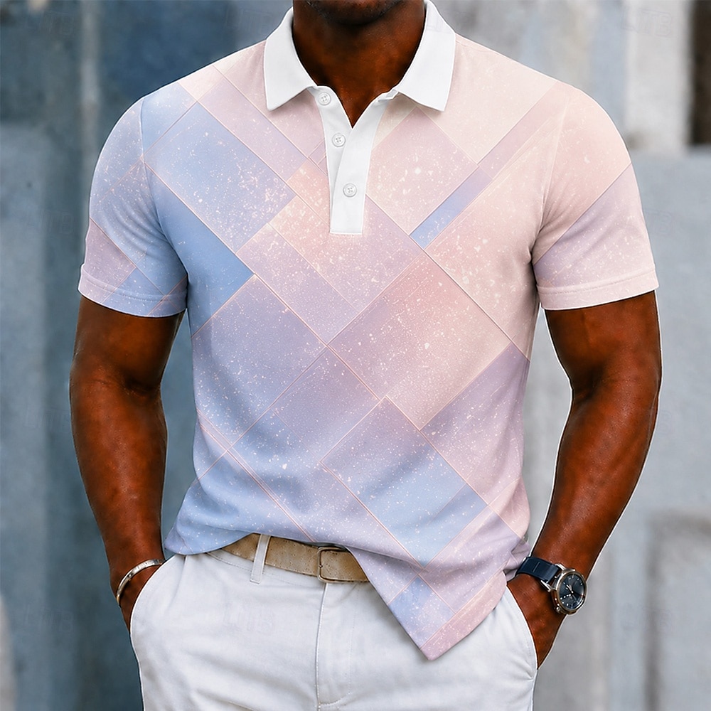 Men's Color Block Geometic Polo Shirts Short Sleeve Polo Shirts Collared Shirts Casual Athleisure 3D Print Buttons Spring & Summer Yellow Green Rainbow 2026 - $24.99 –P1