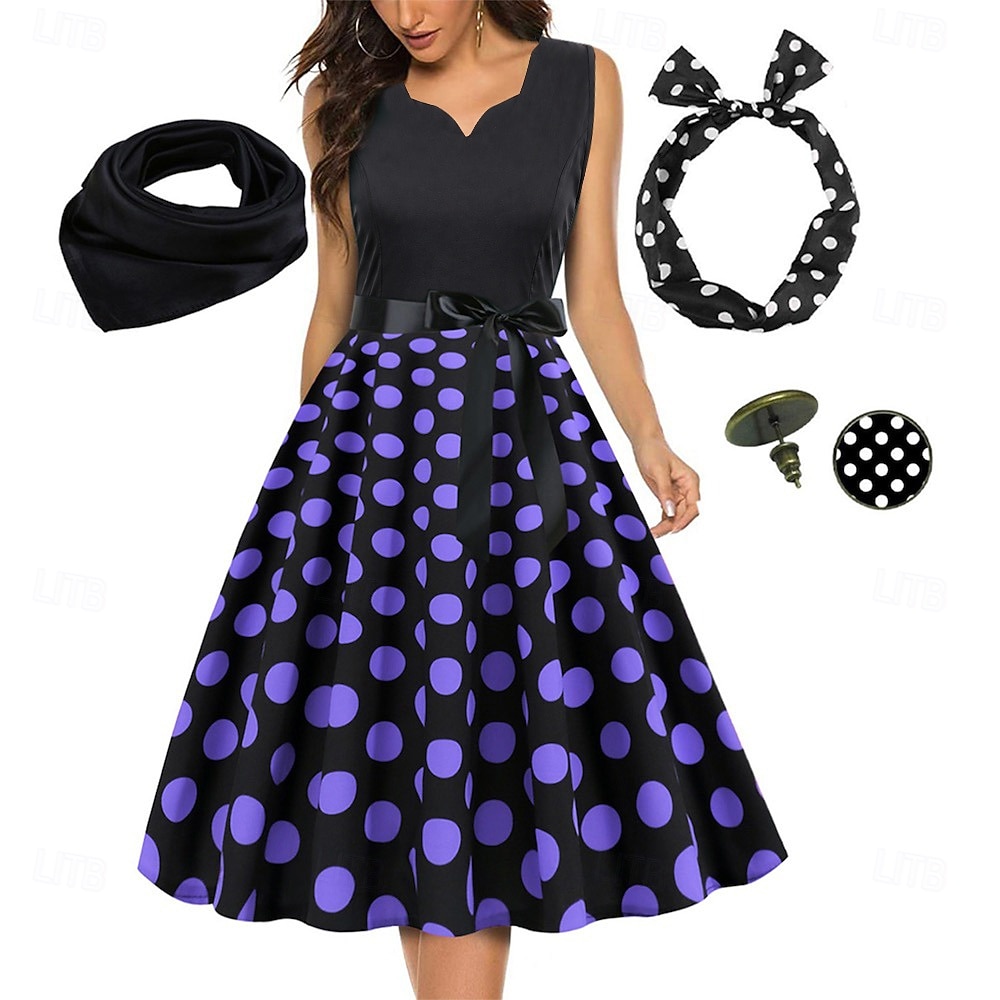Années 1950 Rétro Vintage Rockabilly Robe trapèze Robe Évasée Pois Déguisement Femmes Fête / Soirée Enterrement de Vie de Jeune Fille Adulte Robe Bandeau Robes de soirée de 2026 ? $33.99 –P7