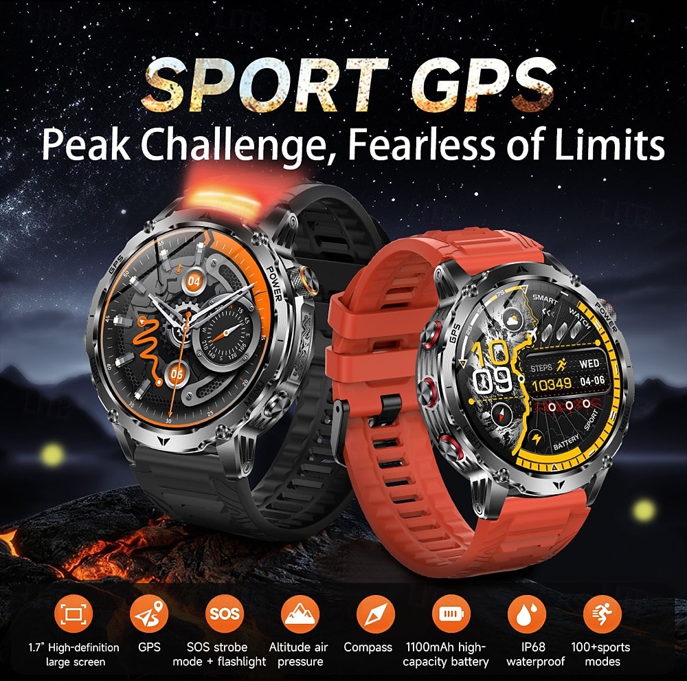 AK102 Smartklokke 1.7 tommers Bluetooth-anrops-smartklokke Skritteller Samtalepåminnelse Fitnessporing Kompatibel med Android iOS Herre GPS Lang ventetid Håndfri bruk IP68 50mm urkasse 2026 - $84.99 –P1