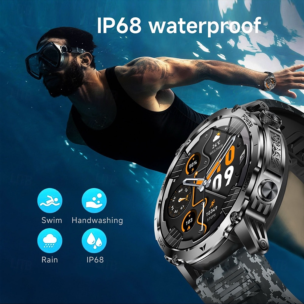 AK102 Smartklokke 1.7 tommers Bluetooth-anrops-smartklokke Skritteller Samtalepåminnelse Fitnessporing Kompatibel med Android iOS Herre GPS Lang ventetid Håndfri bruk IP68 50mm urkasse 2026 - $84.99 –P13