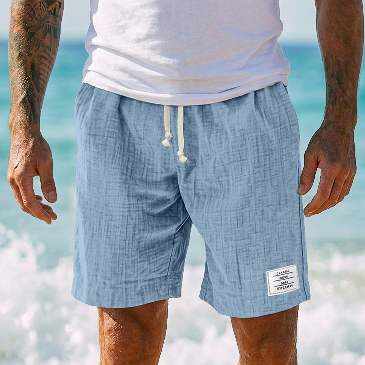 Hombre Pantalón corto Pantalones cortos de verano Pantalones cortos de playa Pantalones cortos casuales Correa Cintura elástica Color sólido Con Texturas Comodidad Longitud de la rodilla Diario 2026 - $25.99 –P10