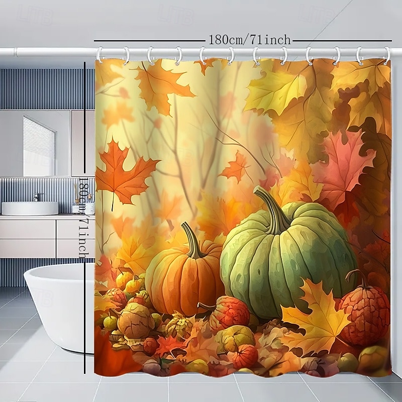 Autumn Harvest Festival Pumpkin Leaf Printed Shower Curtain, Waterproof Fabric Bathroom Decor with 12 Plastic Hooks, Machine Washable 2026 - $26.99 –P10