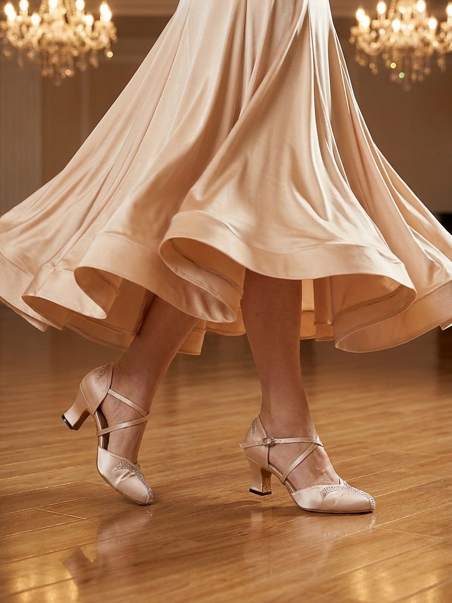 Women's Light Pink Rhinestone Satin Ballroom Dance Shoes – Closed Toe Dance Heels with Crystal Accents & with Cross Straps for Waltz, Foxtrot, Tango & Social Dancing 2026 - $54.99 –P6