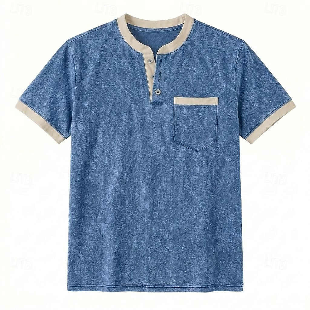 Herr Henleytröja Tvätta skjorta i 100 % bomull T-shirt T-shirt Kortärmad Enfärgat Retro / vintage Ledigt Vintagestil Färgblock Tvättad Henley Ledigt Vår & sommar Sommar Vår Blå Svart Marinblå Henley 2026 - $30.99 –P3