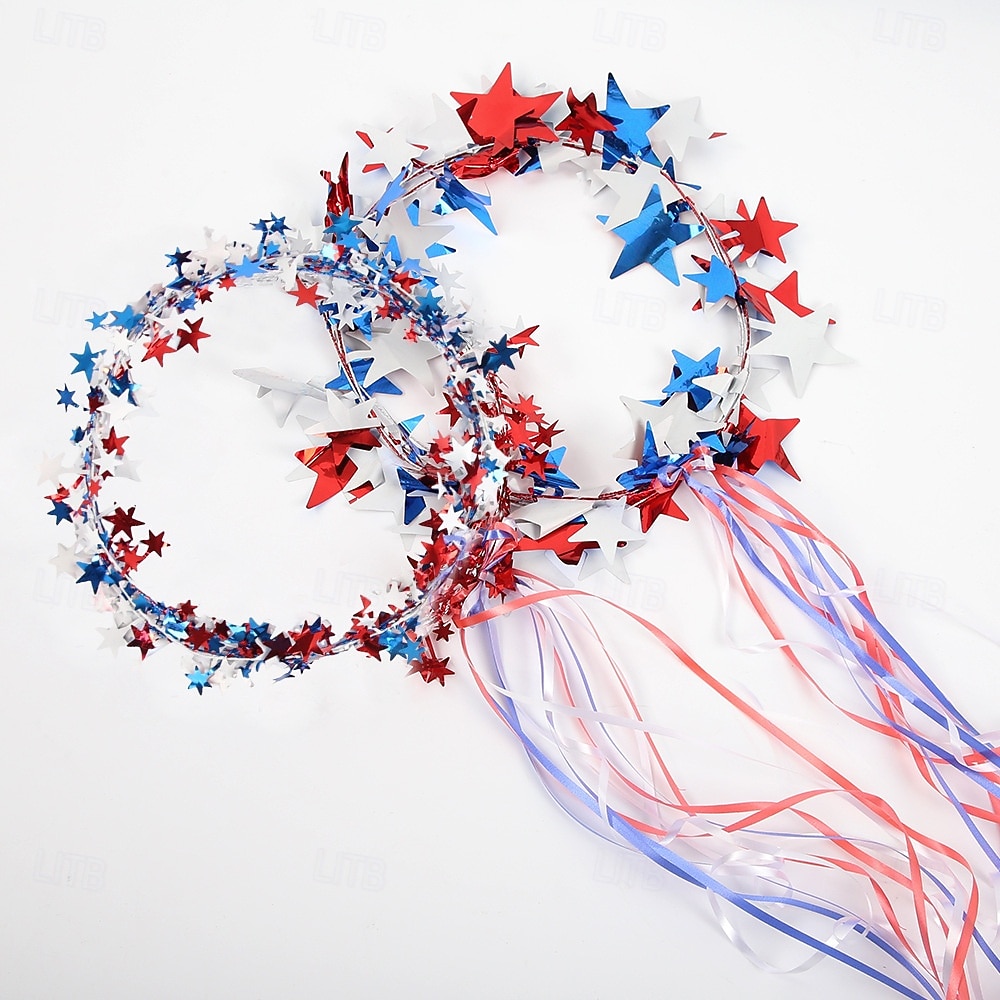 2 PCS Sparkling Americana Star Crown Headbands with Flowing Ribbons, Patriotic Red White Blue Hair Accessories for 4th of July Independence Day, Memorial Day, Veterans Day, Parades, Festivals 2026 - $11.99 –P11