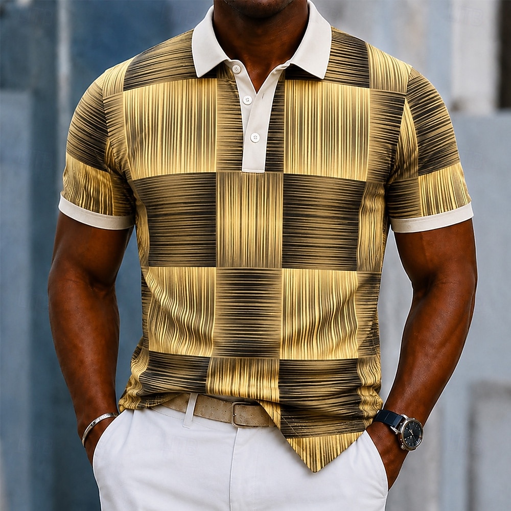 Men's Color Block Geometic Polo Shirts Short Sleeve Polo Shirts Collared Shirts Business Casual Athleisure 3D Print Buttons Breathable Mesh Spring & Summer Brown 1 Brown 2 Brown 3 2026 - $22.99 –P1