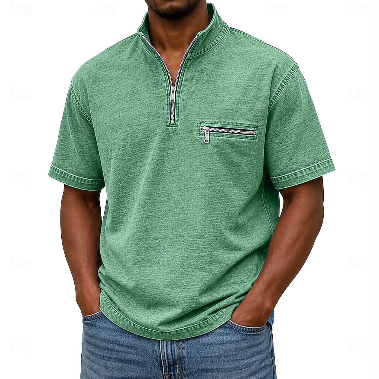SoftFade™ Men's Polo Shirts Acid Wash Shirt Casual Work Quarter Zip Ribbed Polo Collar Short Sleeve Fashion Basic Plain Zipper Pocket Summer Spring Blue Violet Navy Blue Green 2026 - $32.99 –P2